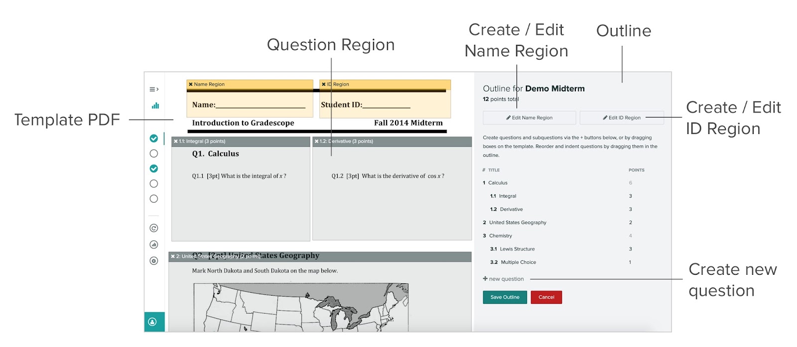 Draw answer regions on top of printed questions